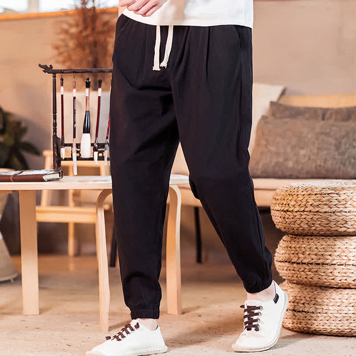 Buddha Stones Lässige, minimalistische Herren-Cropped-Hose mit Kordelzug und Tasche für Frühling und Sommer - Schwarz - US/UK/AU46, EU56 (5XL) - image 21