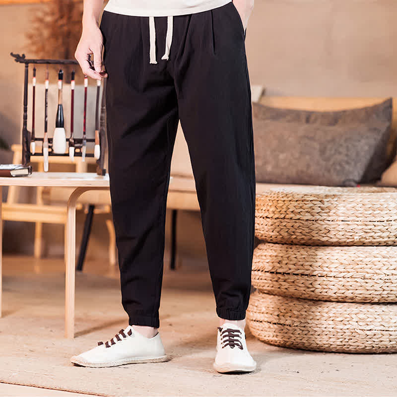 Buddha Stones Lässige, minimalistische Herren-Cropped-Hose mit Kordelzug und Tasche für Frühling und Sommer - image 22