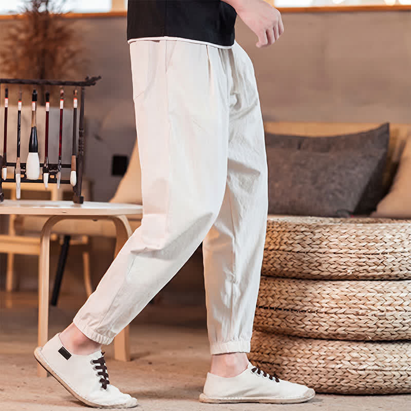 Buddha Stones Lässige, minimalistische Herren-Cropped-Hose mit Kordelzug und Tasche für Frühling und Sommer - image 30