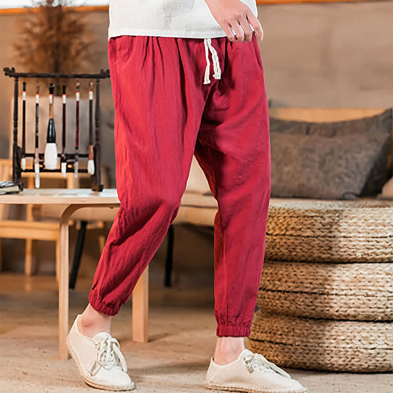 Buddha Stones Lässige, minimalistische Herren-Cropped-Hose mit Kordelzug und Tasche für Frühling und Sommer - image 44