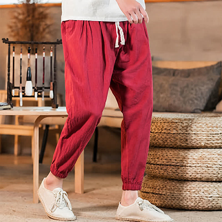 Buddha Stones Lässige, minimalistische Herren-Cropped-Hose mit Kordelzug und Tasche für Frühling und Sommer - image 44