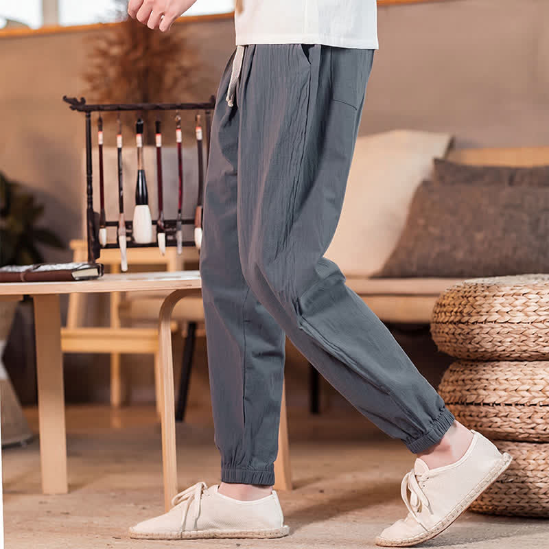 Buddha Stones Lässige, minimalistische Herren-Cropped-Hose mit Kordelzug und Tasche für Frühling und Sommer - image 14