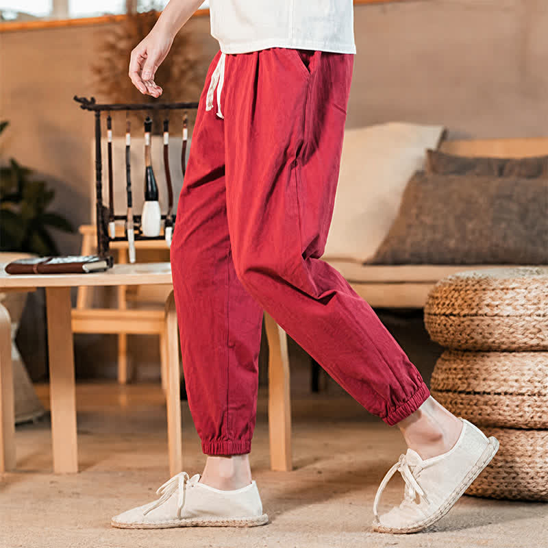 Buddha Stones Lässige, minimalistische Herren-Cropped-Hose mit Kordelzug und Tasche für Frühling und Sommer - Feuerfestziegel - US/UK/AU46, EU56 (5XL) - image 42