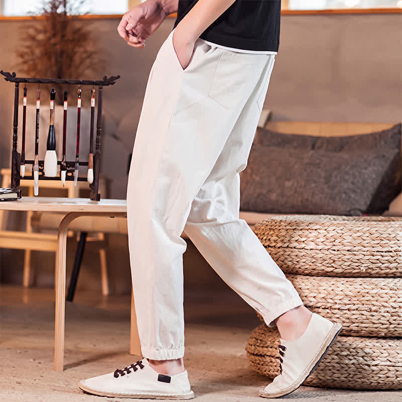 Buddha Stones Lässige, minimalistische Herren-Cropped-Hose mit Kordelzug und Tasche für Frühling und Sommer - image 34