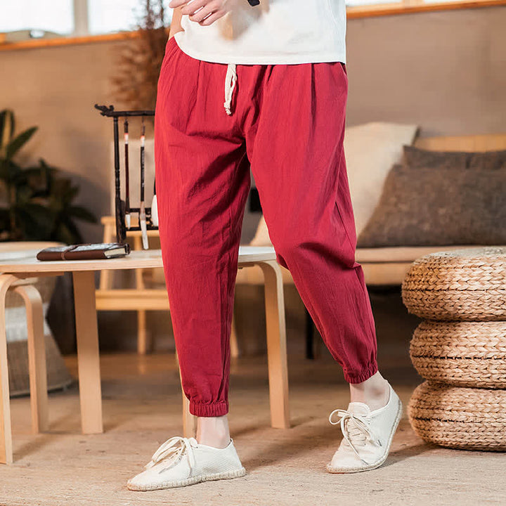 Buddha Stones Lässige, minimalistische Herren-Cropped-Hose mit Kordelzug und Tasche für Frühling und Sommer - image 43