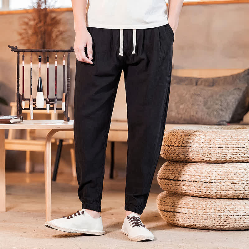 Buddha Stones Lässige, minimalistische Herren-Cropped-Hose mit Kordelzug und Tasche für Frühling und Sommer - image 27