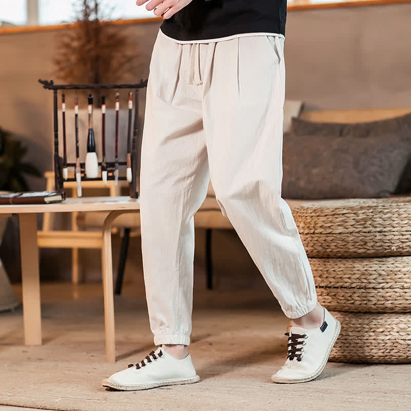 Buddha Stones Lässige, minimalistische Herren-Cropped-Hose mit Kordelzug und Tasche für Frühling und Sommer - Antikweiß - US/UK/AU46, EU56 (5XL) - image 29