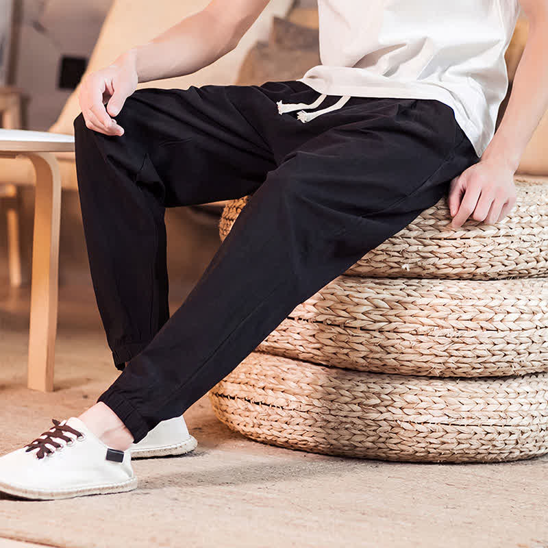 Buddha Stones Lässige, minimalistische Herren-Cropped-Hose mit Kordelzug und Tasche für Frühling und Sommer - image 28