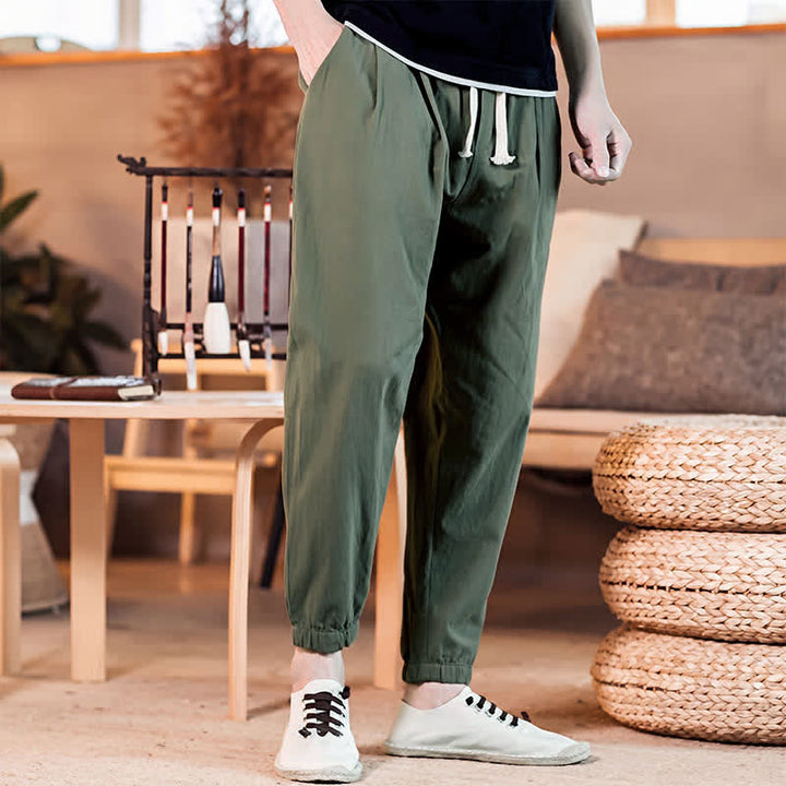 Buddha Stones Lässige, minimalistische Herren-Cropped-Hose mit Kordelzug und Tasche für Frühling und Sommer - image 37