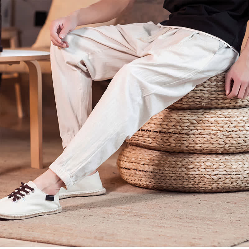 Buddha Stones Lässige, minimalistische Herren-Cropped-Hose mit Kordelzug und Tasche für Frühling und Sommer - image 35