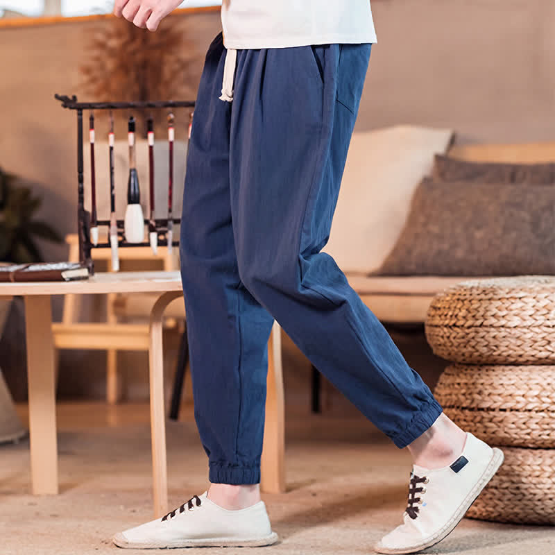 Buddha Stones Lässige, minimalistische Herren-Cropped-Hose mit Kordelzug und Tasche für Frühling und Sommer - image 3