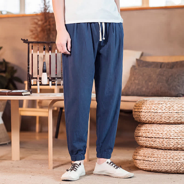 Buddha Stones Lässige, minimalistische Herren-Cropped-Hose mit Kordelzug und Tasche für Frühling und Sommer - image 1