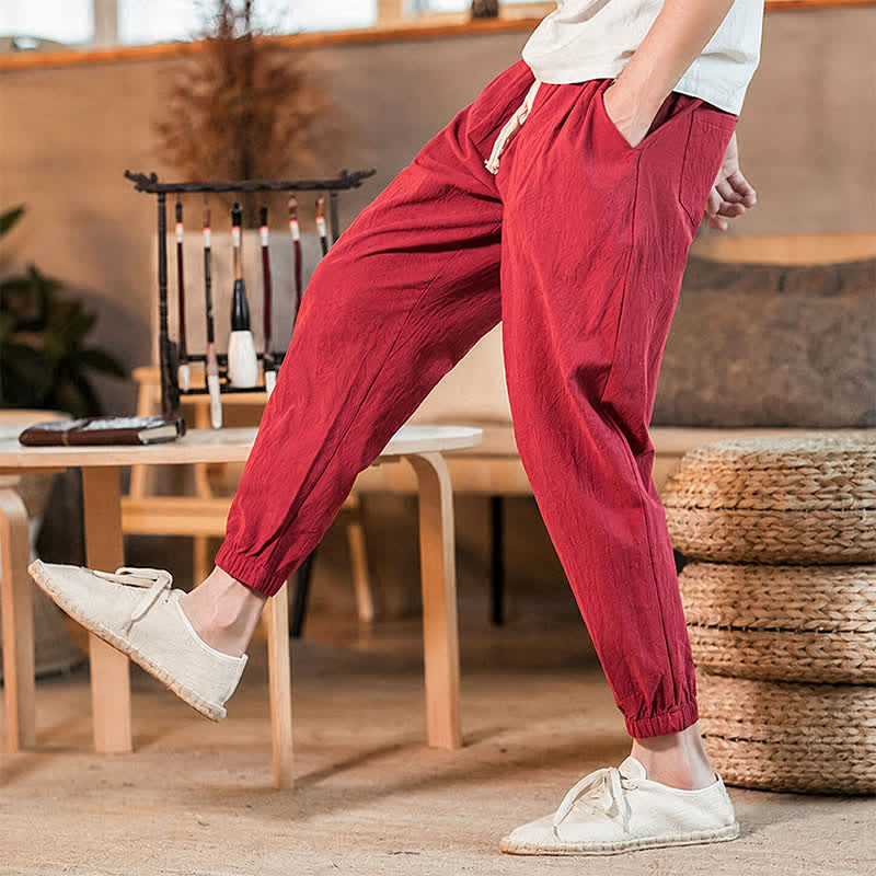 Buddha Stones Lässige, minimalistische Herren-Cropped-Hose mit Kordelzug und Tasche für Frühling und Sommer - image 46