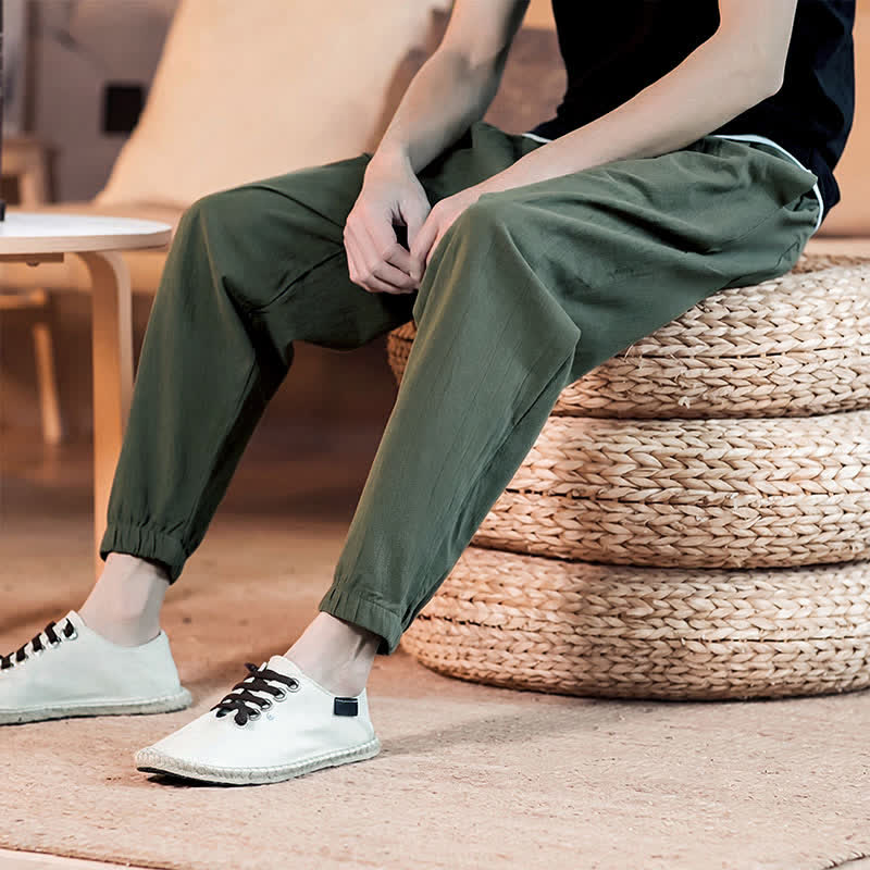 Buddha Stones Lässige, minimalistische Herren-Cropped-Hose mit Kordelzug und Tasche für Frühling und Sommer - image 41