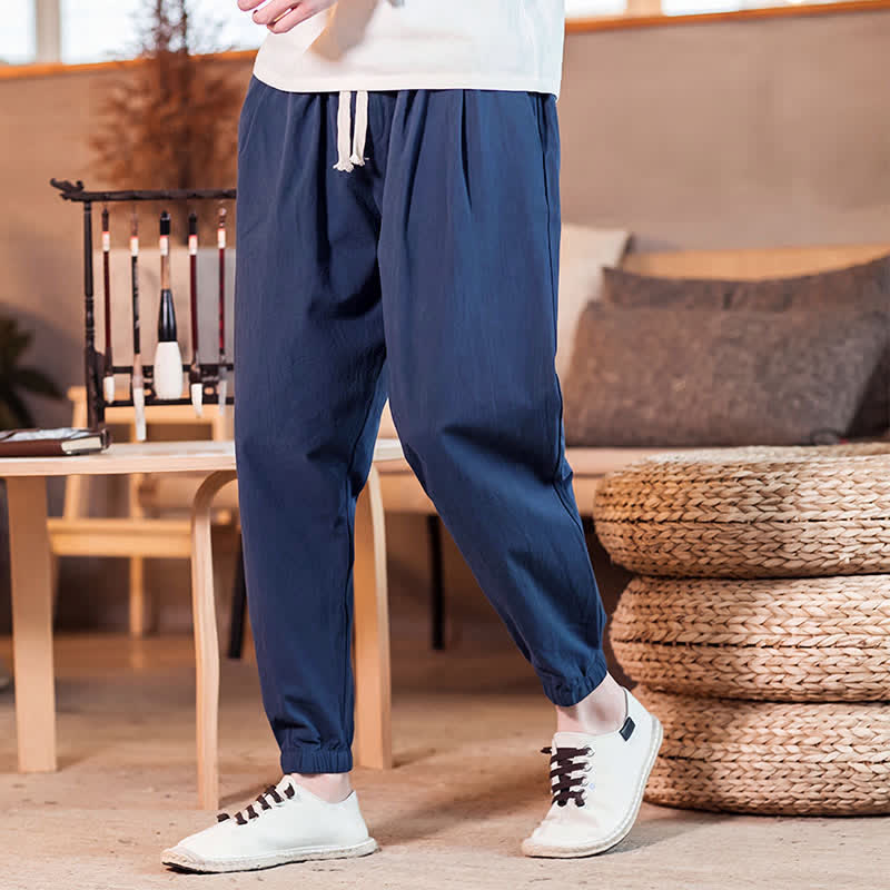 Buddha Stones Lässige, minimalistische Herren-Cropped-Hose mit Kordelzug und Tasche für Frühling und Sommer - Mitternachtsblau - US/UK/AU46, EU56 (5XL) - image 0
