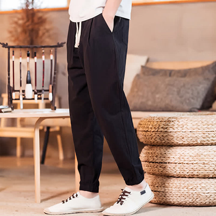 Buddha Stones Lässige, minimalistische Herren-Cropped-Hose mit Kordelzug und Tasche für Frühling und Sommer - image 24