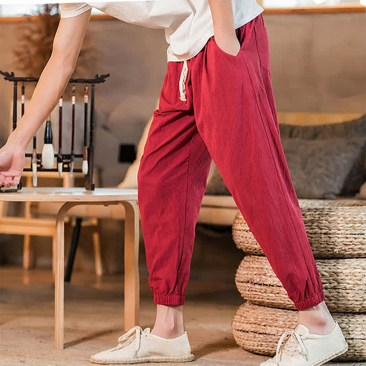 Buddha Stones Lässige, minimalistische Herren-Cropped-Hose mit Kordelzug und Tasche für Frühling und Sommer - image 45