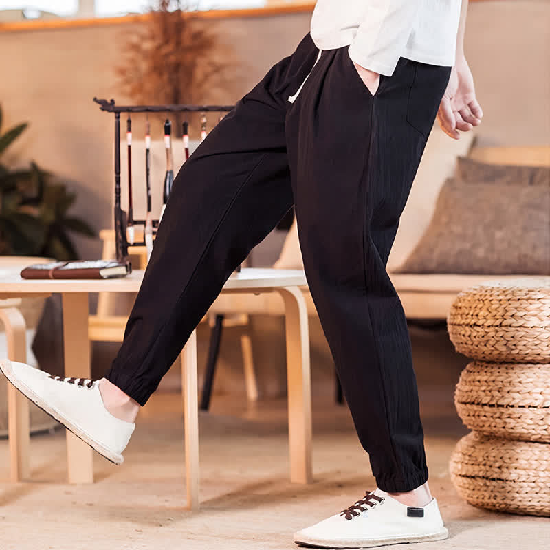 Buddha Stones Lässige, minimalistische Herren-Cropped-Hose mit Kordelzug und Tasche für Frühling und Sommer - image 25