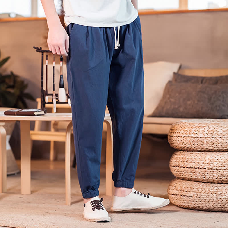 Buddha Stones Lässige, minimalistische Herren-Cropped-Hose mit Kordelzug und Tasche für Frühling und Sommer - image 4