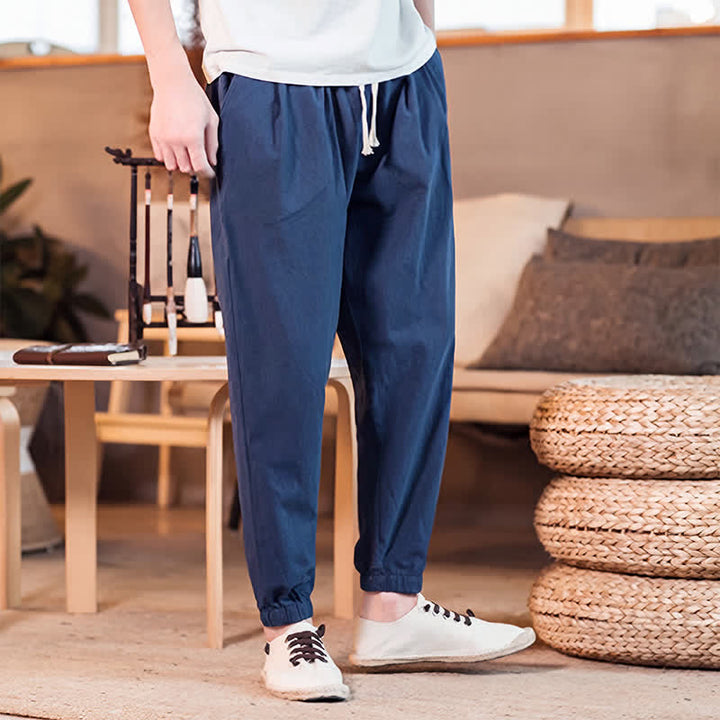 Buddha Stones Lässige, minimalistische Herren-Cropped-Hose mit Kordelzug und Tasche für Frühling und Sommer - image 4