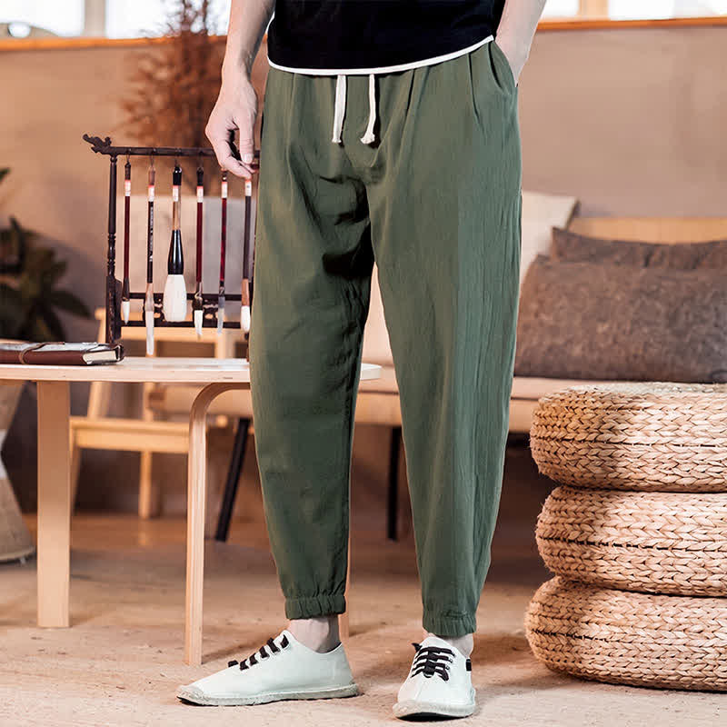 Buddha Stones Lässige, minimalistische Herren-Cropped-Hose mit Kordelzug und Tasche für Frühling und Sommer - Dunkelolivgrün - US/UK/AU46, EU56 (5XL) - image 36