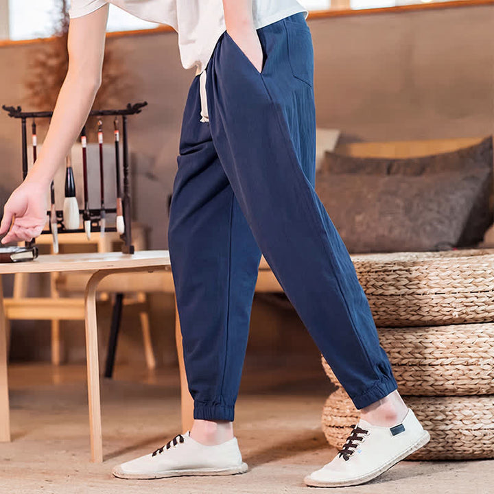 Buddha Stones Lässige, minimalistische Herren-Cropped-Hose mit Kordelzug und Tasche für Frühling und Sommer - image 5