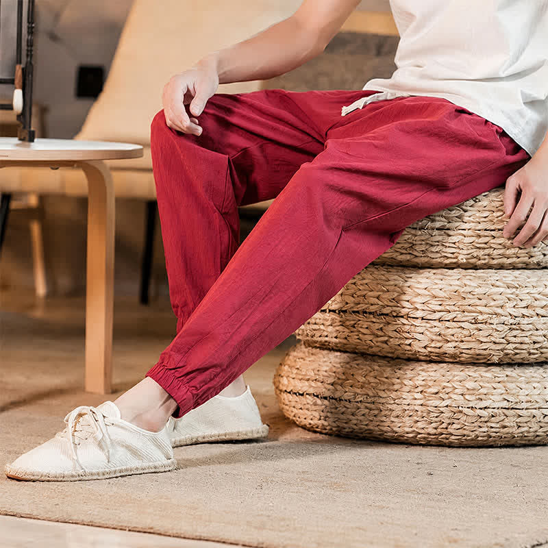 Buddha Stones Lässige, minimalistische Herren-Cropped-Hose mit Kordelzug und Tasche für Frühling und Sommer - image 48