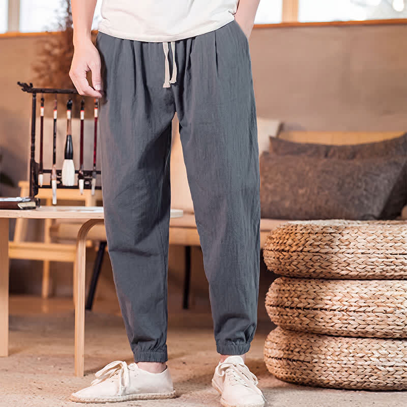 Buddha Stones Lässige, minimalistische Herren-Cropped-Hose mit Kordelzug und Tasche für Frühling und Sommer - image 11