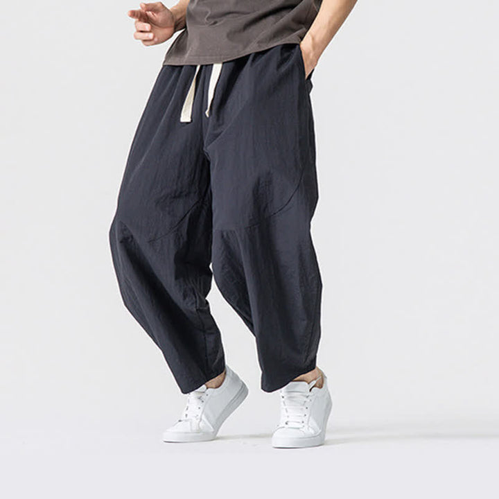 Buddha Stones Lässige, minimalistische Herren-Haremshose mit Kordelzug und Taschen für Frühling und Sommer - image 11