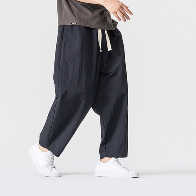 Buddha Stones Lässige, minimalistische Herren-Haremshose mit Kordelzug und Taschen für Frühling und Sommer - image 12