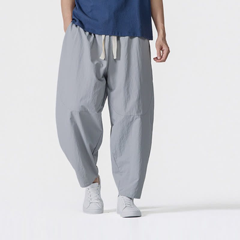 Buddha Stones Lässige, minimalistische Herren-Haremshose mit Kordelzug und Taschen für Frühling und Sommer - Hellgrau - US/UK/AU46, EU56 (5XL) - image 17