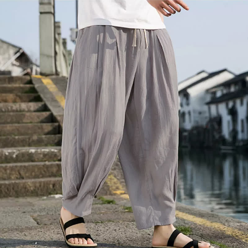 Buddha Stones Lässige, einfarbige, knöchellange Herrenhose mit Kordelzug und geradem Bein sowie Tasche - Silber - US/UK/AU46, EU56 (5XL) - image 11