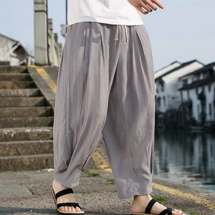 Buddha Stones Lässige, einfarbige, knöchellange Herrenhose mit Kordelzug und geradem Bein sowie Tasche - Silber - US/UK/AU46, EU56 (5XL) - image 11