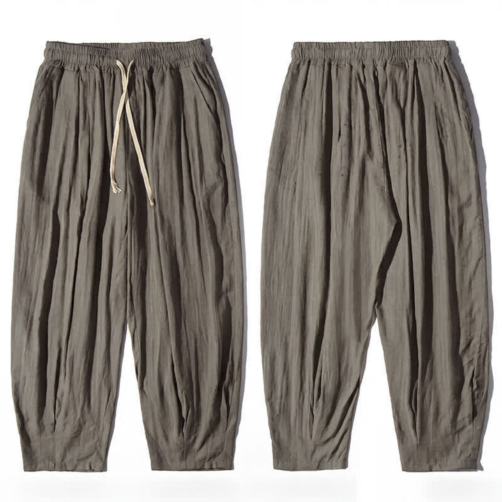 Buddha Stones Lässige, einfarbige, knöchellange Herrenhose mit Kordelzug und geradem Bein sowie Tasche - image 7