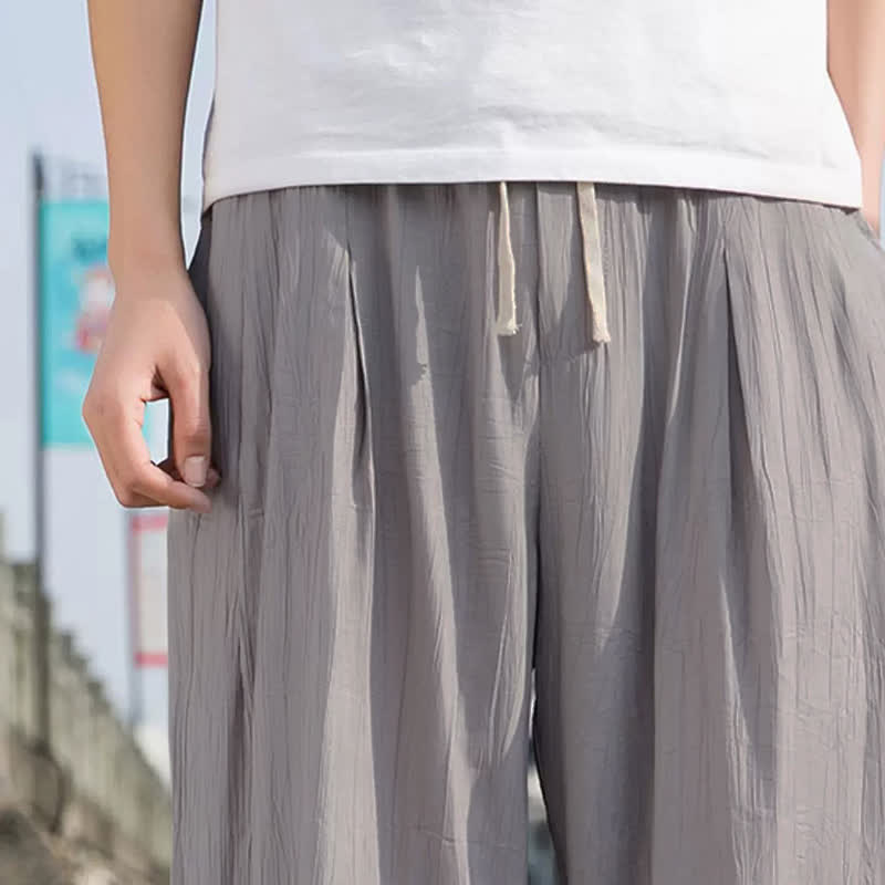 Buddha Stones Lässige, einfarbige, knöchellange Herrenhose mit Kordelzug und geradem Bein sowie Tasche - image 18