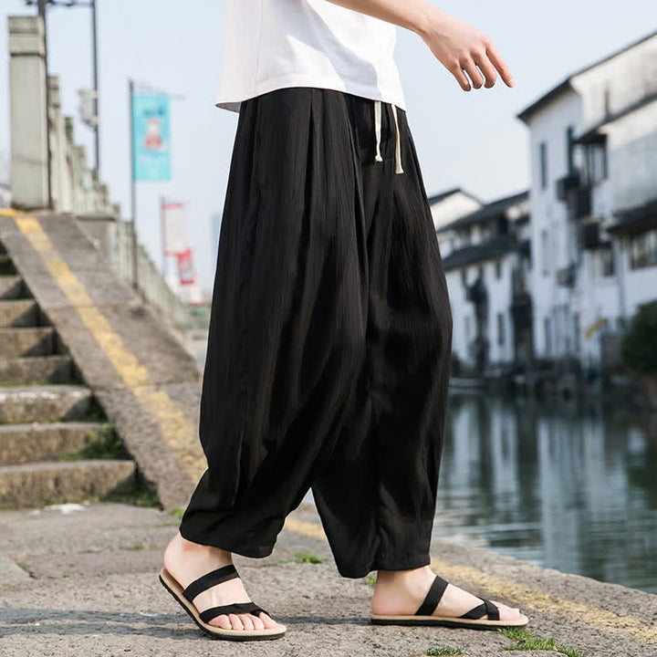 Buddha Stones Lässige, einfarbige, knöchellange Herrenhose mit Kordelzug und geradem Bein sowie Tasche - Schwarz - US/UK/AU46, EU56 (5XL) - image 8