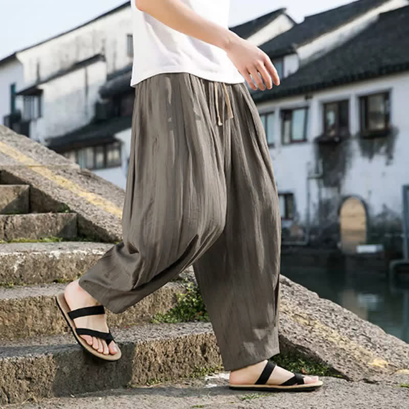 Buddha Stones Lässige, einfarbige, knöchellange Herrenhose mit Kordelzug und geradem Bein sowie Tasche - Dunkelkhaki - US/UK/AU46, EU56 (5XL) - image 0