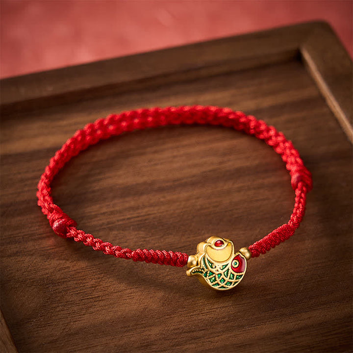 Buddha Stones Handgewebtes Armband aus rotem Seil mit Koi-Glückssymbol - image 2
