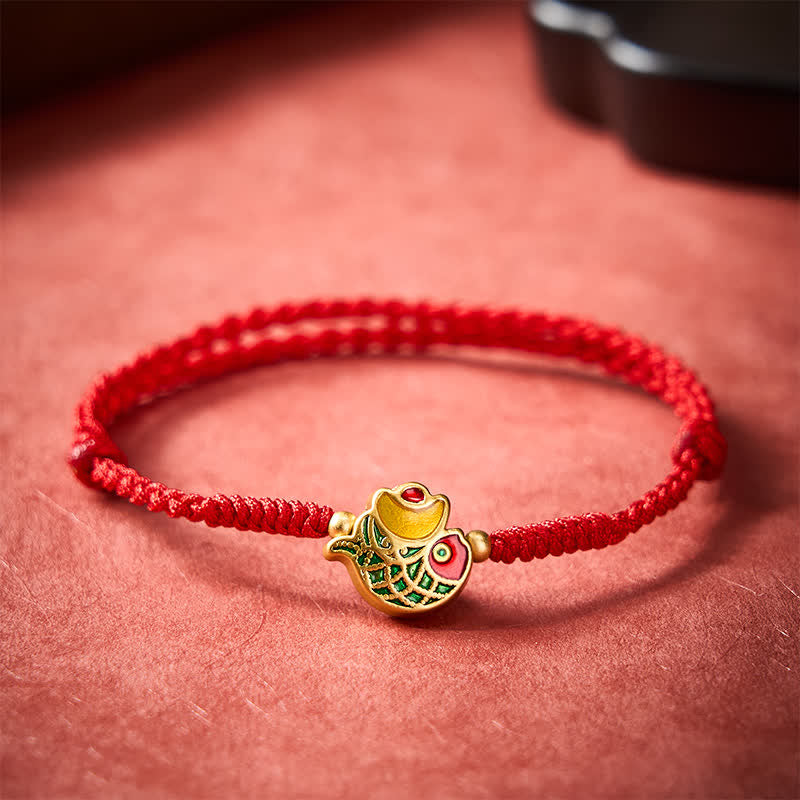 Buddha Stones Handgewebtes Armband aus rotem Seil mit Koi-Glückssymbol - image 1