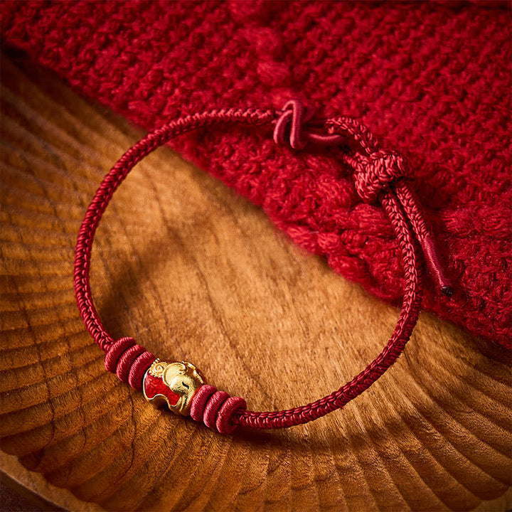 Buddha Stones Rotes Elefanten-Armband mit roter Schnur – Glücksbringer - image 1