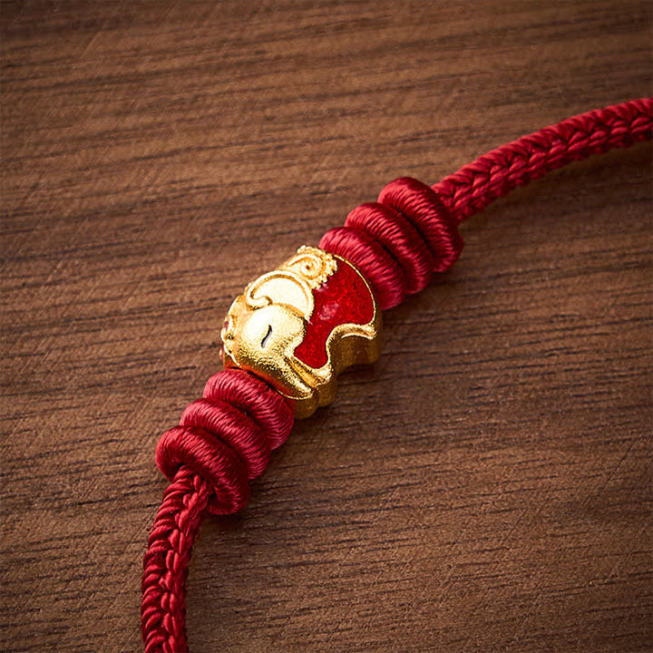Buddha Stones Rotes Elefanten-Armband mit roter Schnur – Glücksbringer - image 4