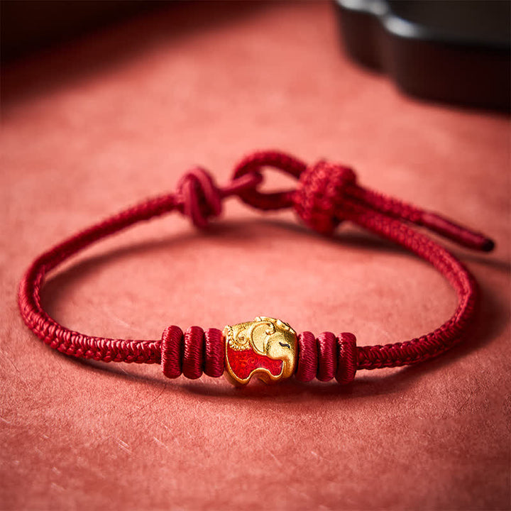 Buddha Stones Rotes Elefanten-Armband mit roter Schnur – Glücksbringer - image 2