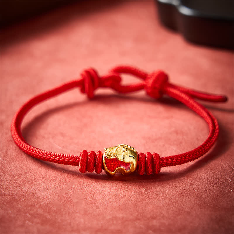 Buddha Stones Rotes Elefanten-Armband mit roter Schnur – Glücksbringer - image 10