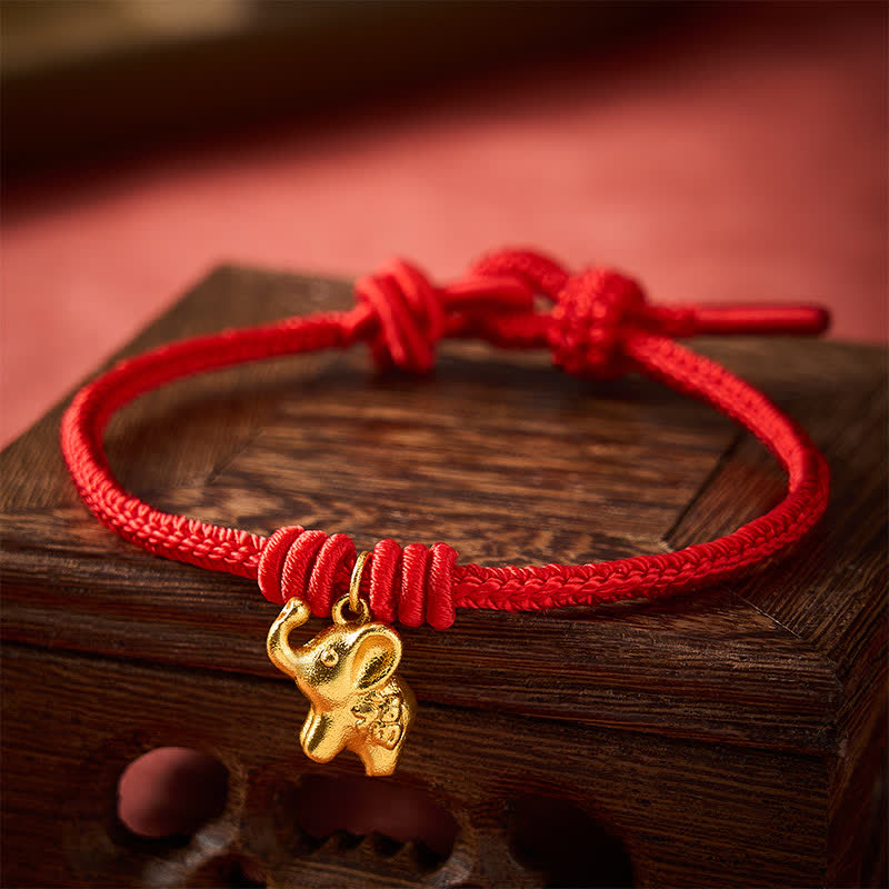 Buddha Stones Armband mit Elefantenmotiv (Fu-Charakter) aus rotem, geflochtenem Seil - image 3