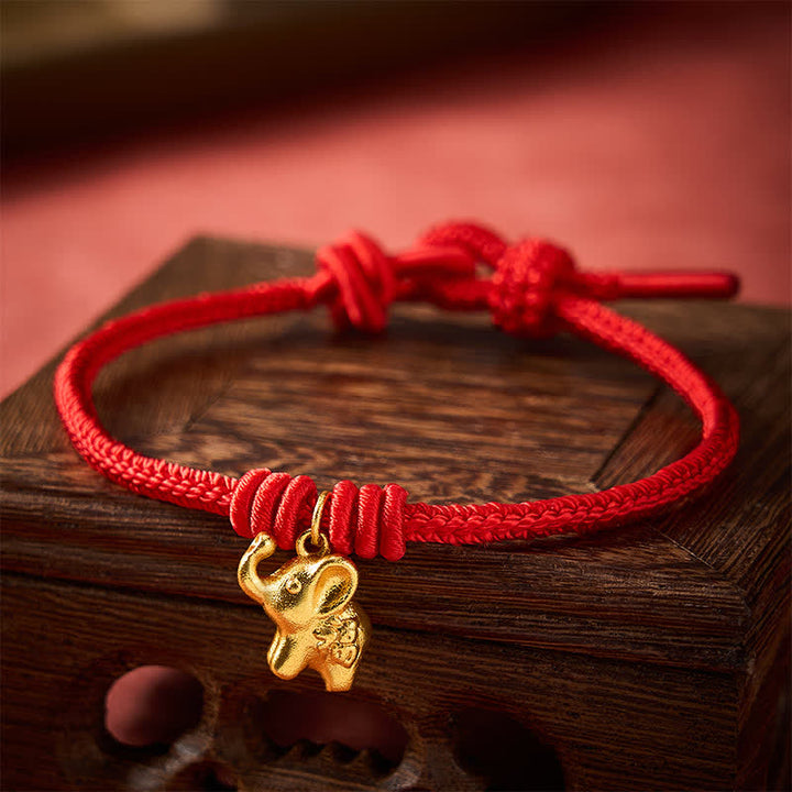 Buddha Stones Armband mit Elefantenmotiv (Fu-Charakter) aus rotem, geflochtenem Seil - image 3