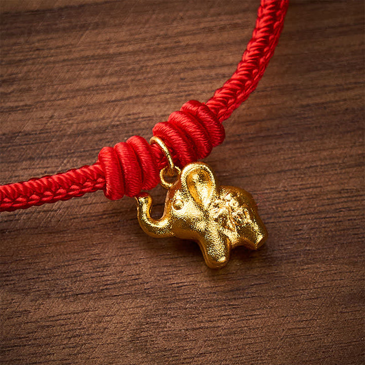 Buddha Stones Armband mit Elefantenmotiv (Fu-Charakter) aus rotem, geflochtenem Seil - image 4