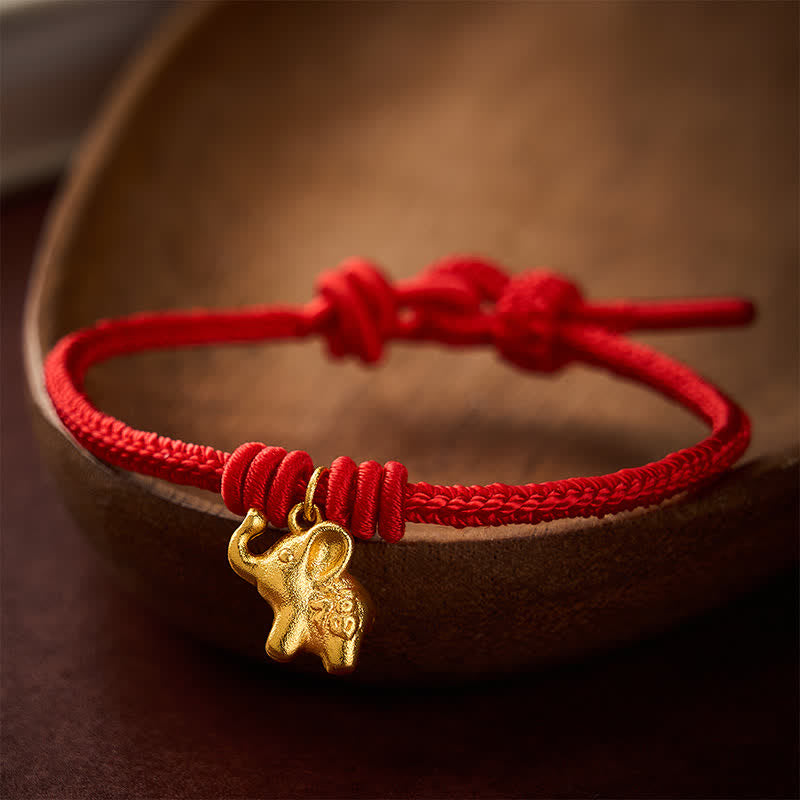 Buddha Stones Armband mit Elefantenmotiv (Fu-Charakter) aus rotem, geflochtenem Seil - Rot (Handgelenkumfang 15–17 cm) - image 0