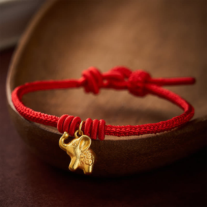 Buddha Stones Armband mit Elefantenmotiv (Fu-Charakter) aus rotem, geflochtenem Seil - Rot (Handgelenkumfang 15–17 cm) - image 0