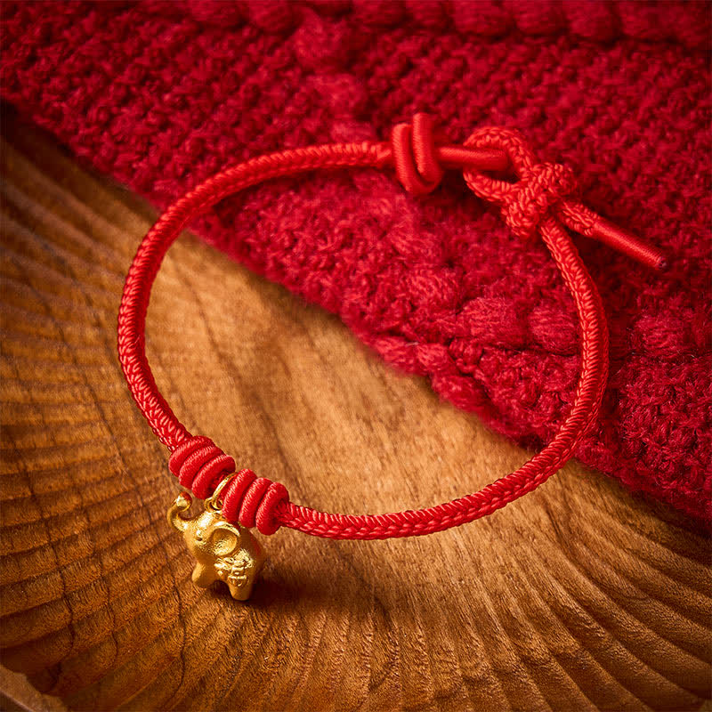 Buddha Stones Armband mit Elefantenmotiv (Fu-Charakter) aus rotem, geflochtenem Seil - image 1
