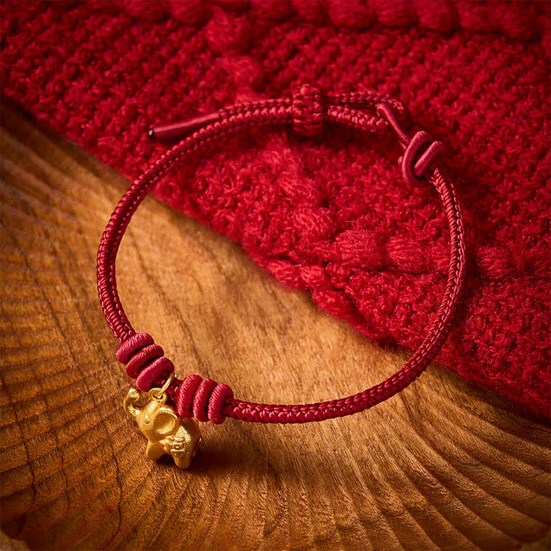 Buddha Stones Armband mit Elefantenmotiv (Fu-Charakter) aus rotem, geflochtenem Seil - Dunkelrot (Handgelenkumfang 15–17 cm) - image 10